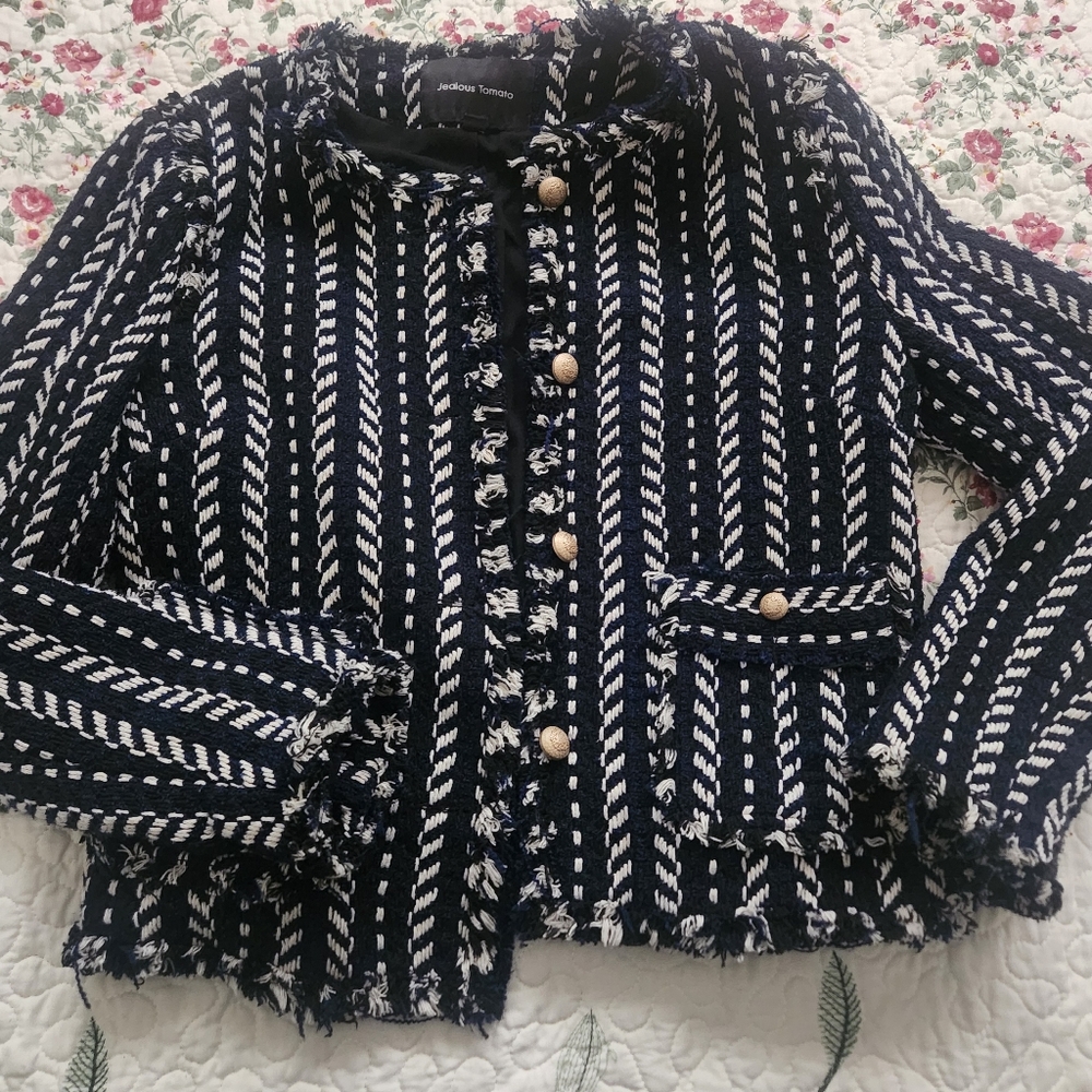 Jealous Tomato Blue and White Textured Jacket